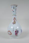 A Chinese famille rose porcelain slender necked vase decorated with four Immortals, seal mark to