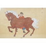 A Chinese watercolour on silk, horse and groom, signed with seal mark, 24½" x 18"