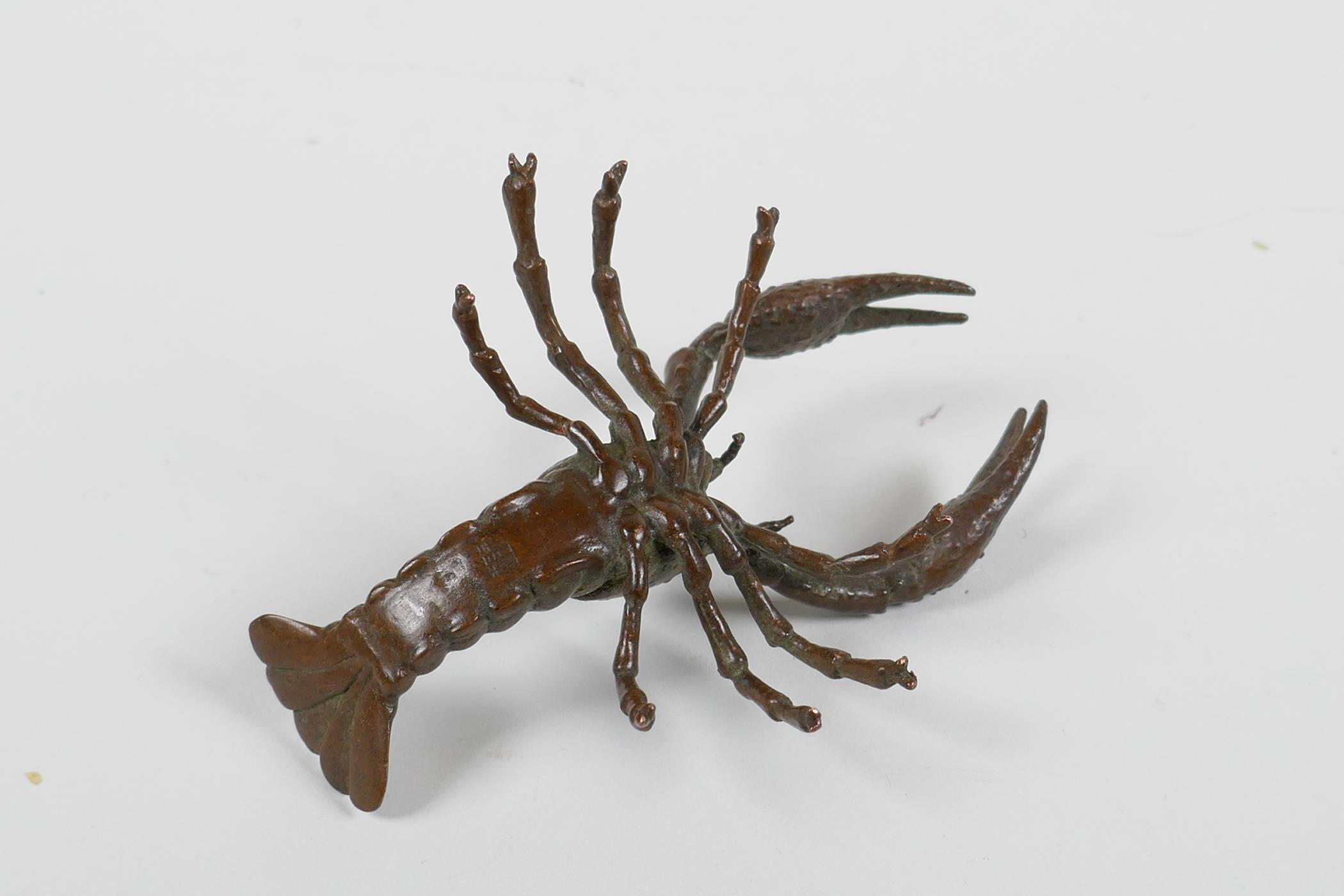 A Japanese Jizai style bronze crayfish, impressed mark to base, 4" long - Image 4 of 5