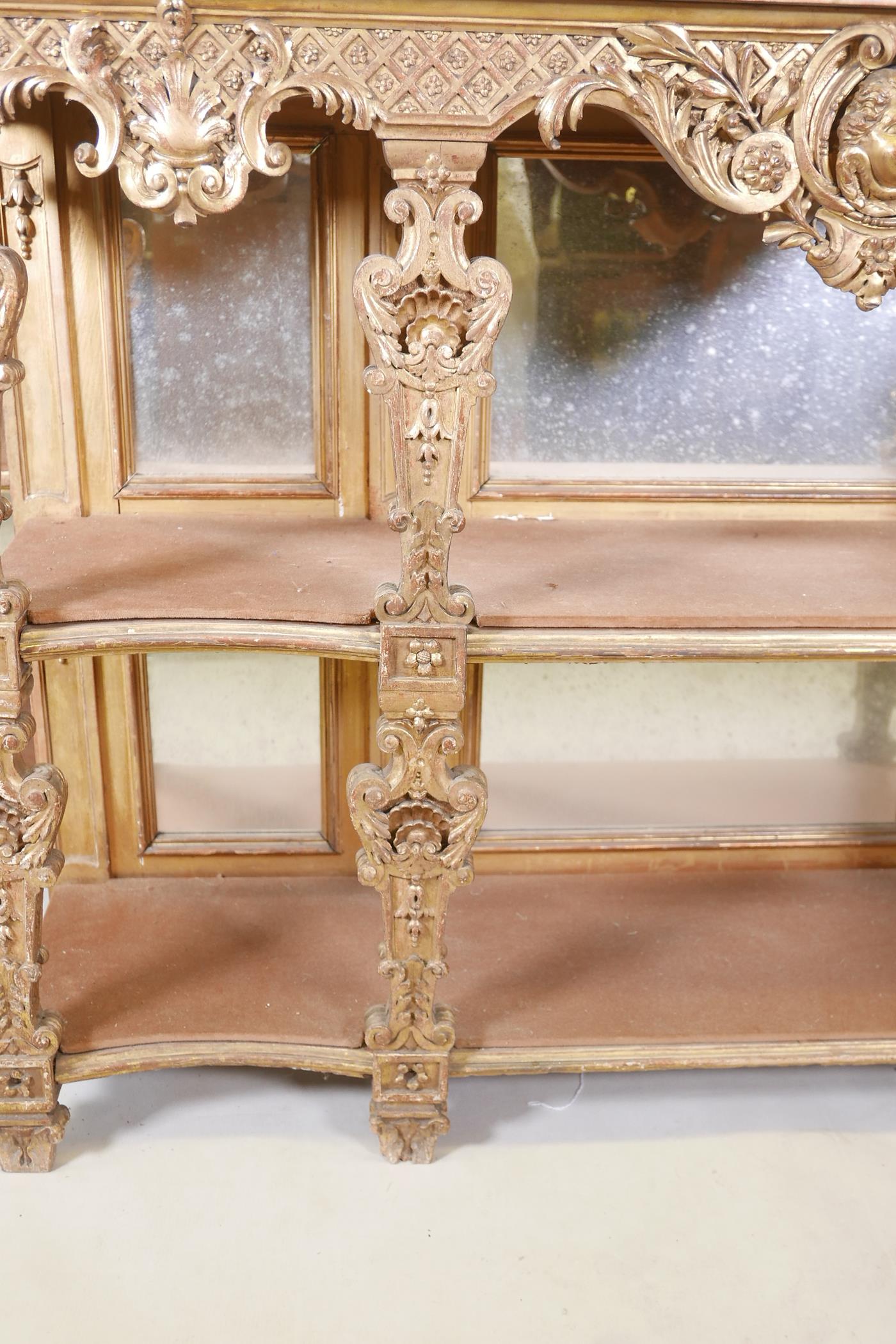 A pair of early C19th carved giltwood mirror backed console tables, with Sienna marble tops and - Image 3 of 8