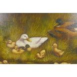 After Charles Walter Simpson, ducks on the riverbank, oil on canvas board, 20" x 16"