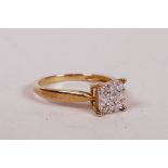 A 9ct yellow gold ring set with a cluster of nine diamonds, 1.6g, size 'L'