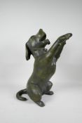 A filled bronze of a playful dog on its hind legs, 17" high