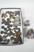 A collection of GB and world coins and tokens including Queen Victoria young head pennies