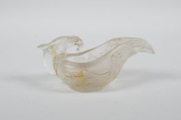 A Chinese glass libation cup/pourer with stylised phoenix decoration, 4½" long