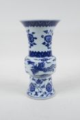 A Chinese blue and white porcelain gu shaped vase decorated with a phoenix and flowers, 6