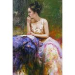 After Pino Daeni, lady in a colourful gown, Italian impressionist style portrait, 12" x 16"
