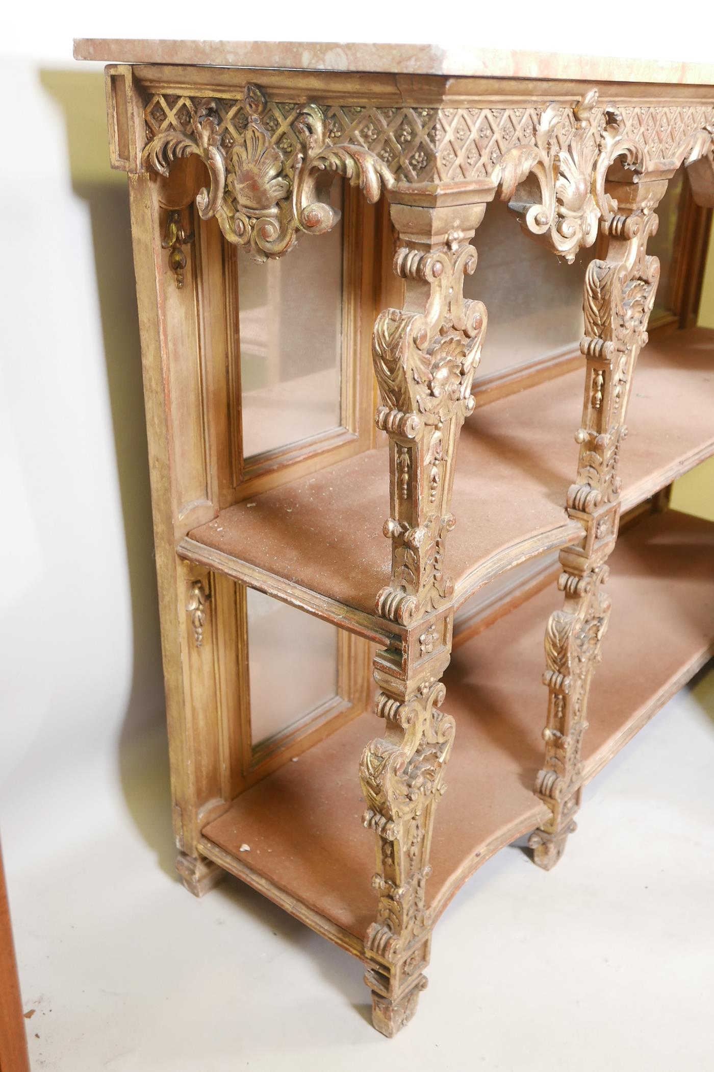 A pair of early C19th carved giltwood mirror backed console tables, with Sienna marble tops and - Image 6 of 8