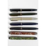 A collection of six Parker Victory fountain pens and another, all with 14ct gold nibs, 5" long