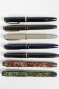 A collection of six Parker Victory fountain pens and another, all with 14ct gold nibs, 5" long