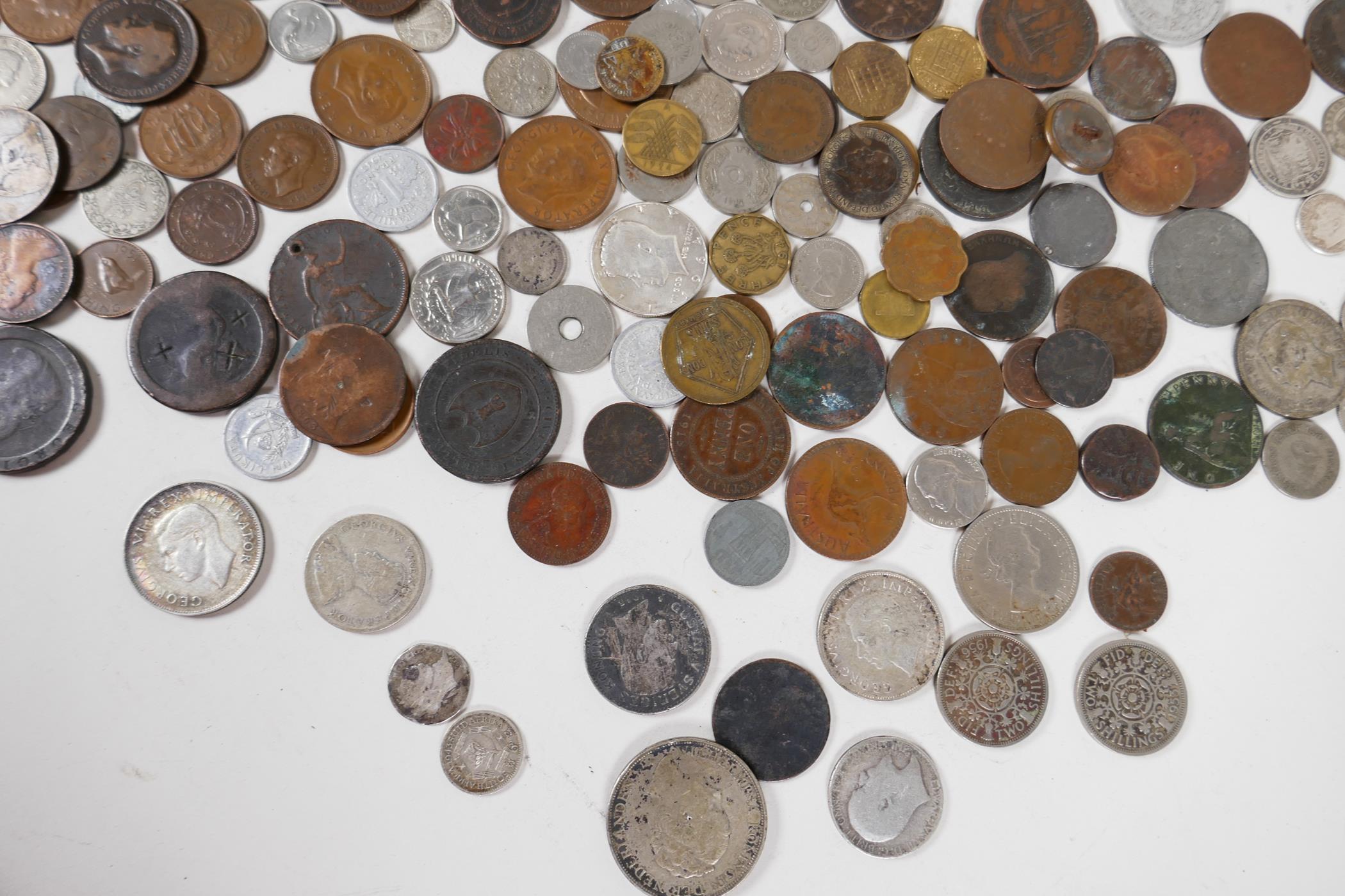 A collection of world coins, mostly C18th-C20th, British pennies, Georgian, South African, - Image 3 of 7