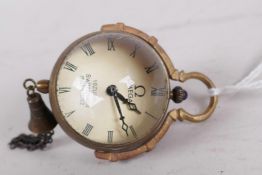 A small glass and brass pendant ball watch, 1¼" diameter