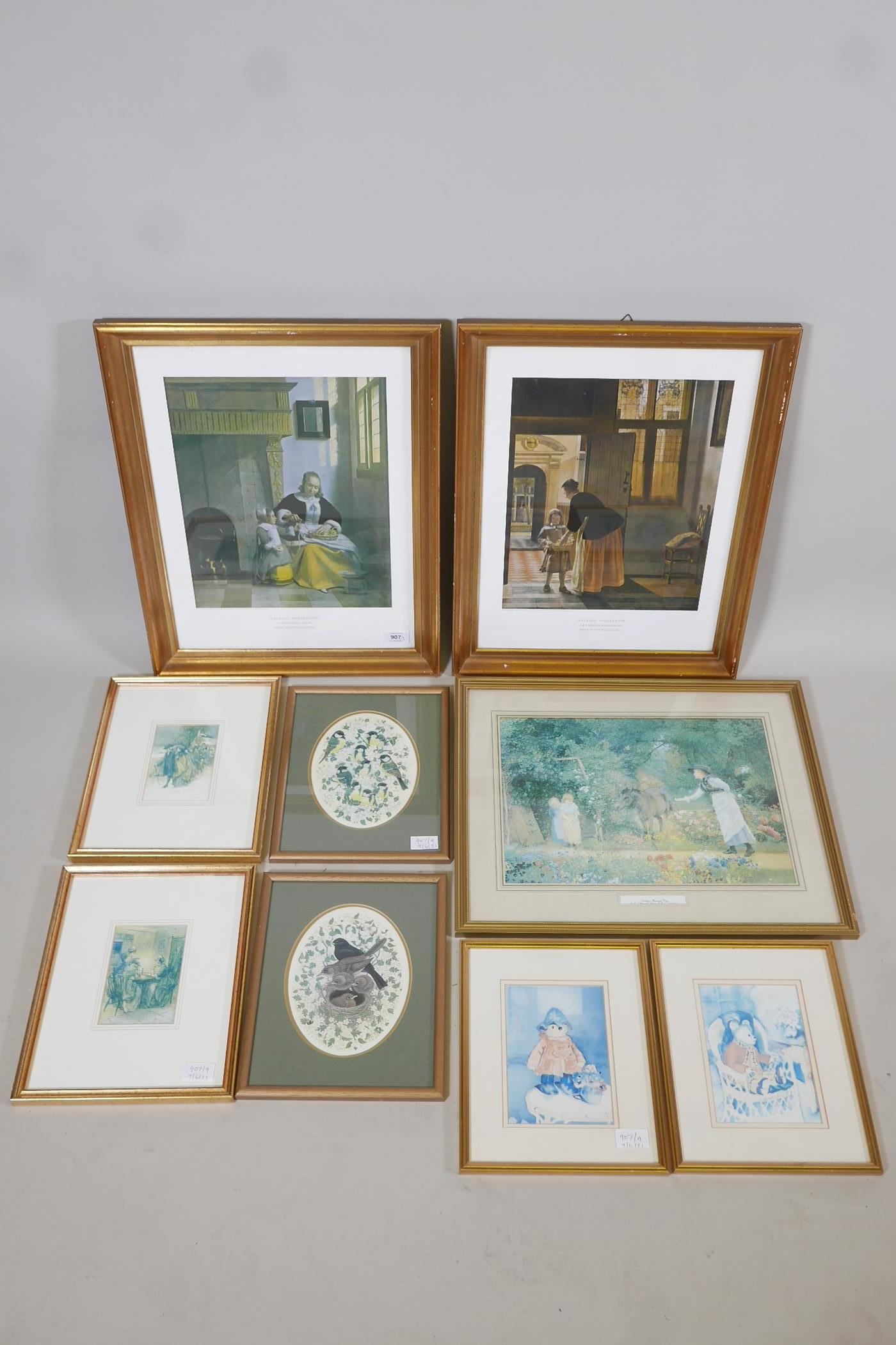 A quantity of prints in good gilt frames, including two Pieter de Hooch (Dutch, 1629-1683), 'A woman