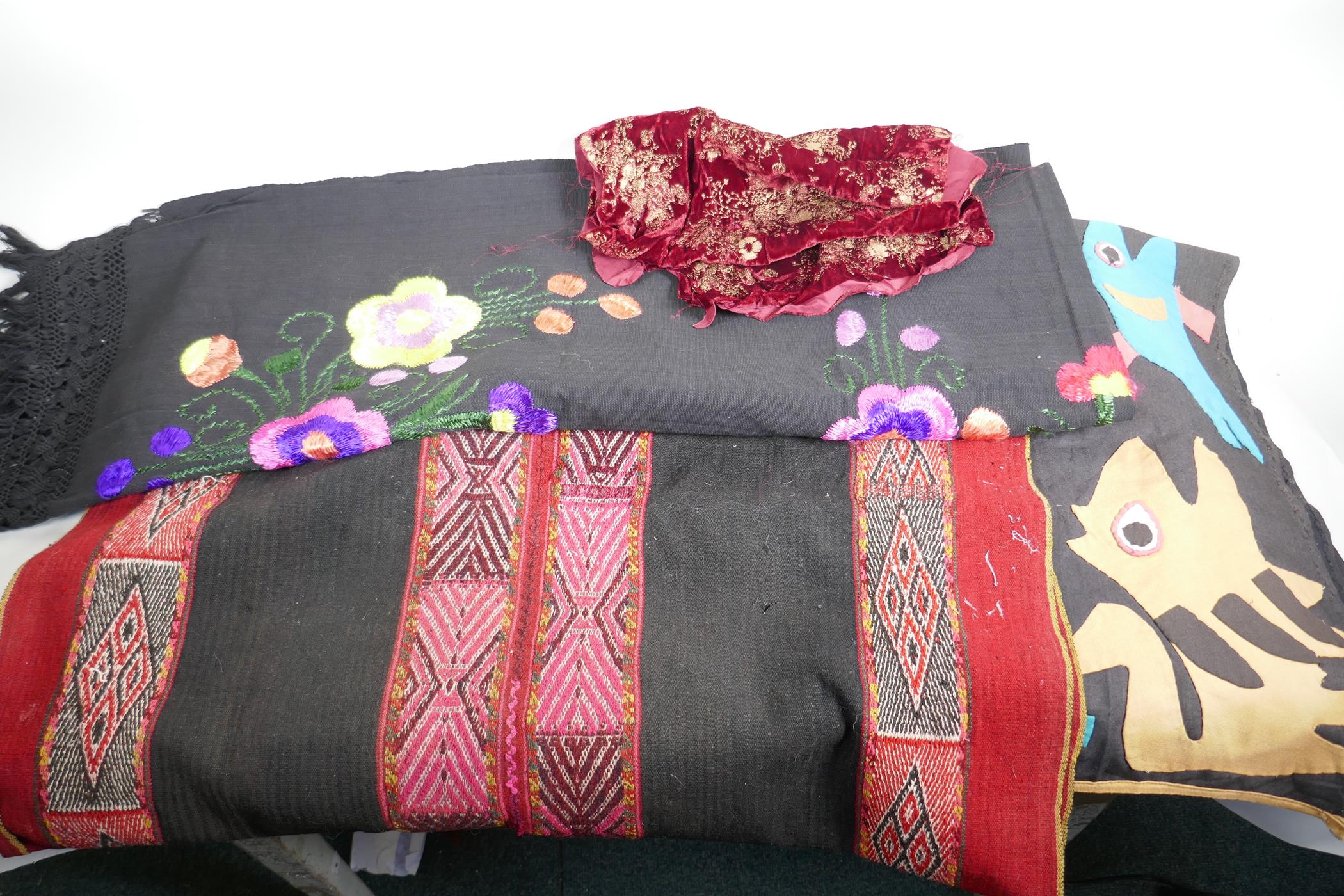 A collection of Indian and Asian textiles including embroidery (4)