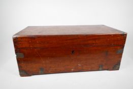 A brass bound mahogany box for restoration, 22" x 10" x 9"