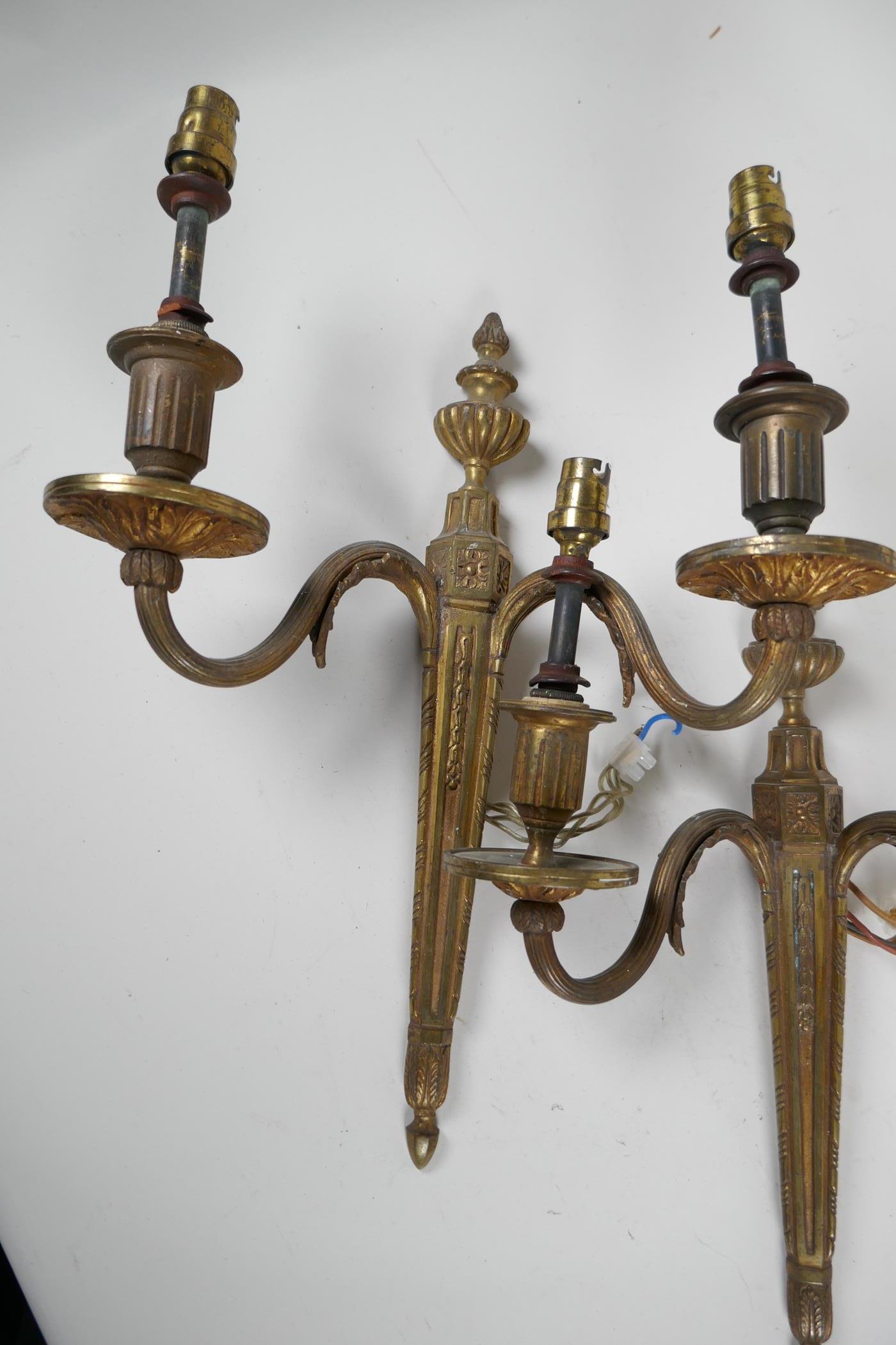 A pair of brass two light wall sconces in the neoclassical style, 13½" high - Image 3 of 3