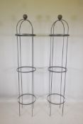 A pair of 6" circular metal garden plant towers, 72" high