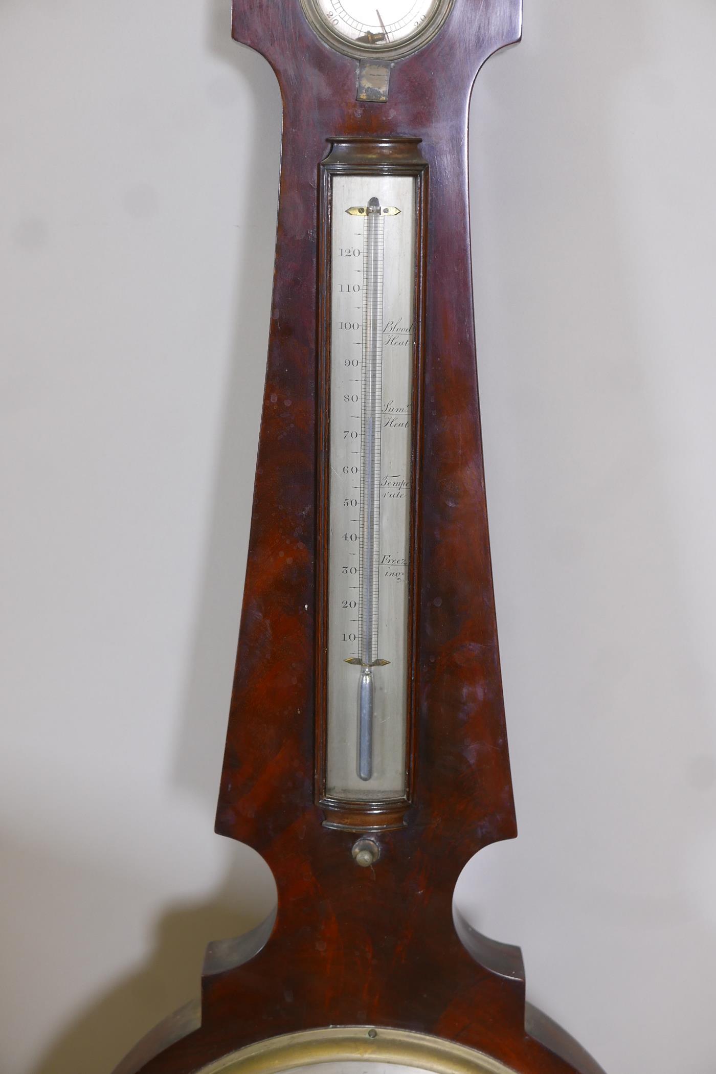 A C19th Regency flame mahogany banjo barometer by S. Calderara of London, 42" high - Image 2 of 5