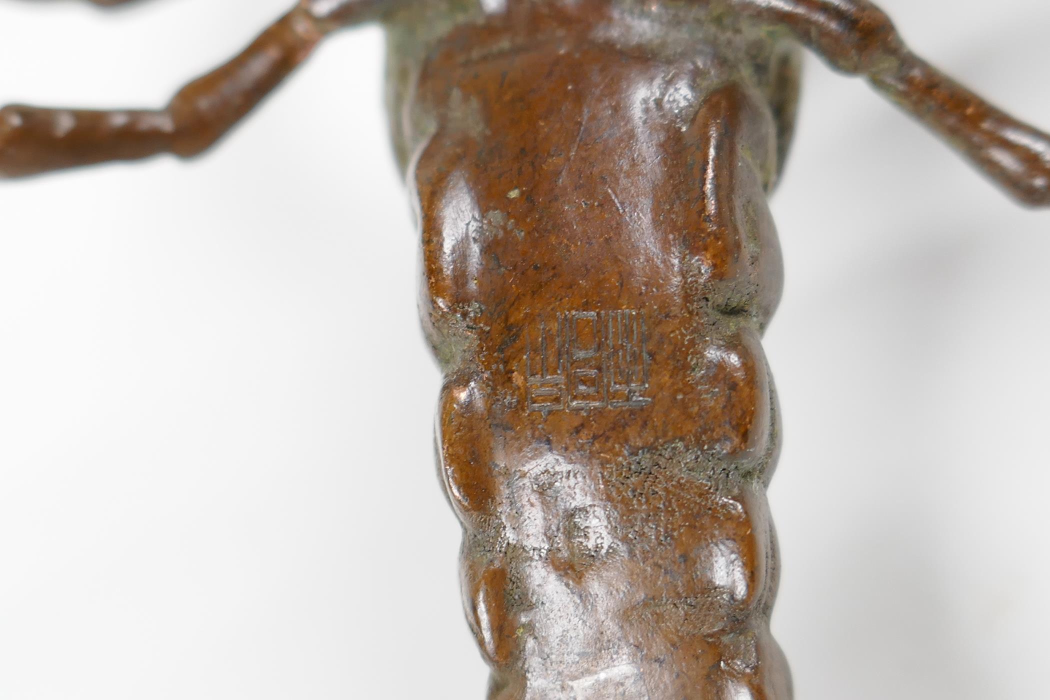 A Japanese Jizai style bronze crayfish, impressed mark to base, 4" long - Image 5 of 5