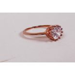 A 10ct rose gold solitaire ring, set with cubic zirconium stone, 2.3g, size 'U'