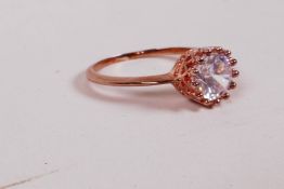 A 10ct rose gold solitaire ring, set with cubic zirconium stone, 2.3g, size 'U'