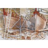 Ben Manchipp, 'Pilot cutter montage', boat building workshop, watercolour, pencil signed, 19" x 16"