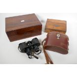 A C19th rosewood vanity box, A/F, 12" x 9" x 5", together with a small brass bound trinket box and a