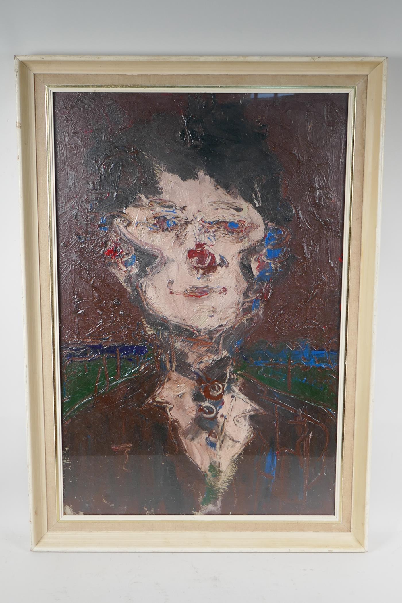 An Impasto portrait, signed verso L Rossoff, oil on board, 16" x 24" - Image 2 of 3