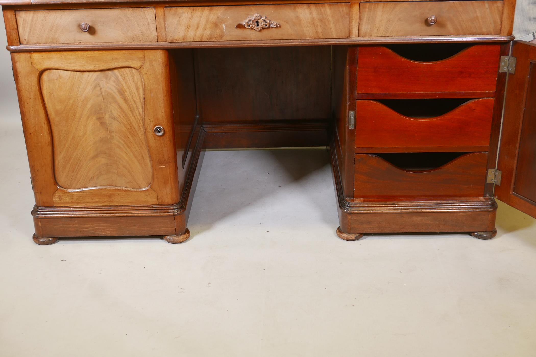 A good quality Swedish mahogany twin pedestal desk with inset leather writing surface over three - Image 3 of 4