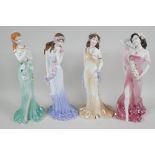 A collection of four limited edition Coalport figures, 'Emerald', 'Sapphire', 'Topaz' and 'Ruby',