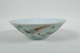 An early C20th Chinese polychrome porcelain dish decorated with Asiatic birds, flowers and