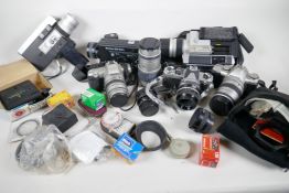 A quantity of 35mm SLR cameras, various cine-cameras, lenses etc, including Pentax MZ7, Pentax MZ-M,