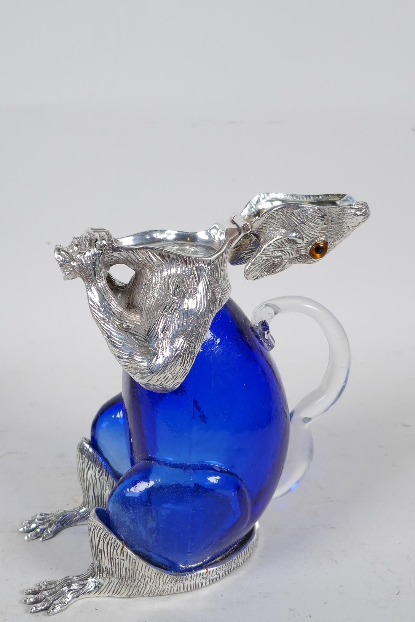A silver plate and blue glass decanter in the form of a squirrel, 7" high - Image 4 of 4