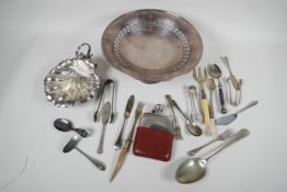 A small quantity of silver plate including a Mappin & Webb shell shaped dish and a QEII liner