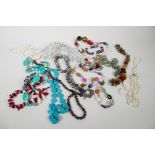 A quantity of gemstone and pearl necklaces