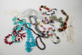 A quantity of gemstone and pearl necklaces