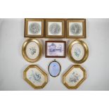 A quantity of good quality small gilt picture frames, four made in Florence, ovals, squares and