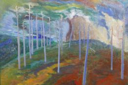 Erkki Talari (Finnish), barren trees in a hillside landscape, signed, oil on canvas, 26½" x 21½"
