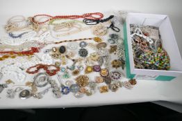 A box of good quality vintage costume jewellery