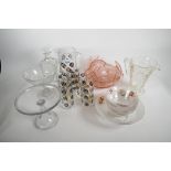 An Art Deco pink glass fruit service of serving bowl and six pedestal bowls together with a