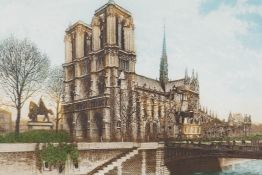 Hubert(?) (French, early C20th), 'Arc de Triomphe' and 'Notre Dame de Paris', a pair of coloured