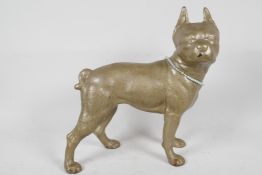 A gold painted cast iron figure of a French bulldog, 10½" high