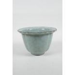 A Chinese Ru ware style celadon crackle glazed porcelain steep sided bowl of lobed form, 4" high, 6"