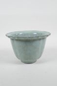 A Chinese Ru ware style celadon crackle glazed porcelain steep sided bowl of lobed form, 4" high, 6"