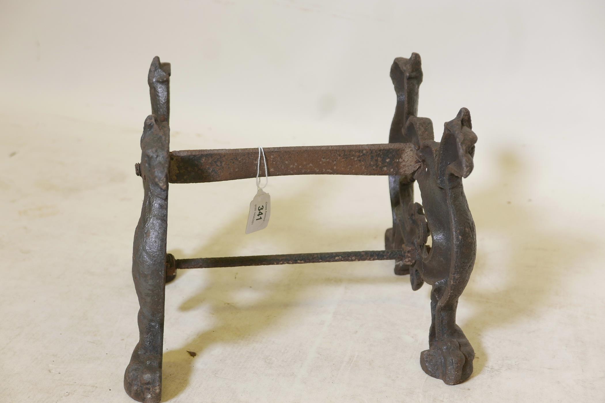 An antique cast iron bootscraper with winged griffin supports, 12" x 10" x 9" - Image 3 of 3