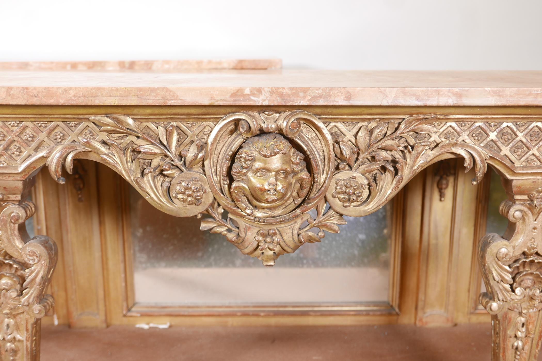 A pair of early C19th carved giltwood mirror backed console tables, with Sienna marble tops and - Image 8 of 8