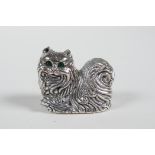 A sterling silver miniature figure of a long haired cat, 1"