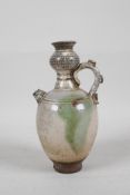A C19th Chinese crackle glazed pottery pourer/ewer, 7" high
