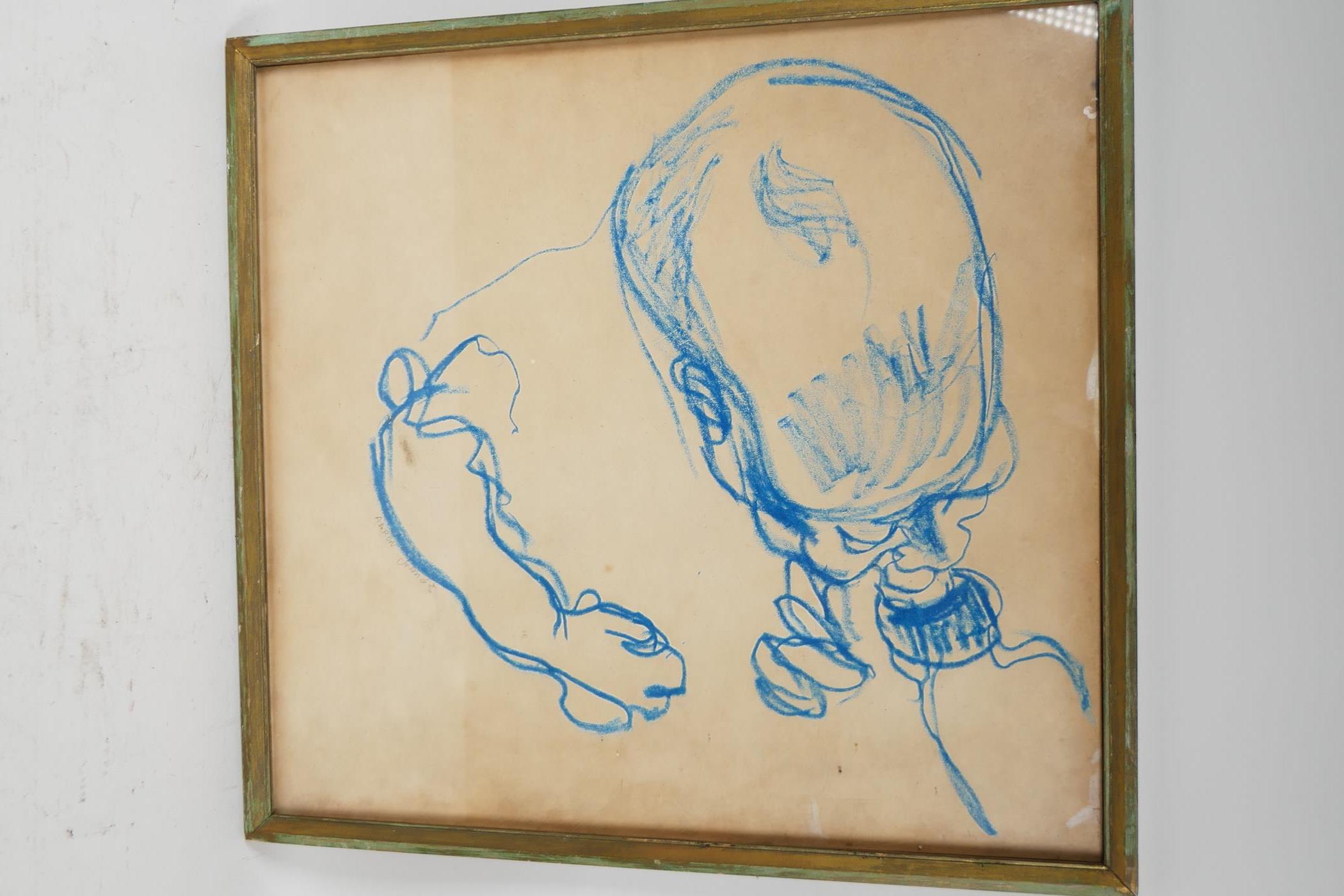 Aaron Jason, crayon sketch of a baby, signed, 15" x 16" - Image 2 of 3