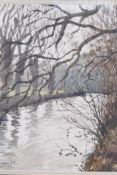 Anthony Hill, winter river landscape, titled verso 'The River Mole in Winter', signed and dated '84,